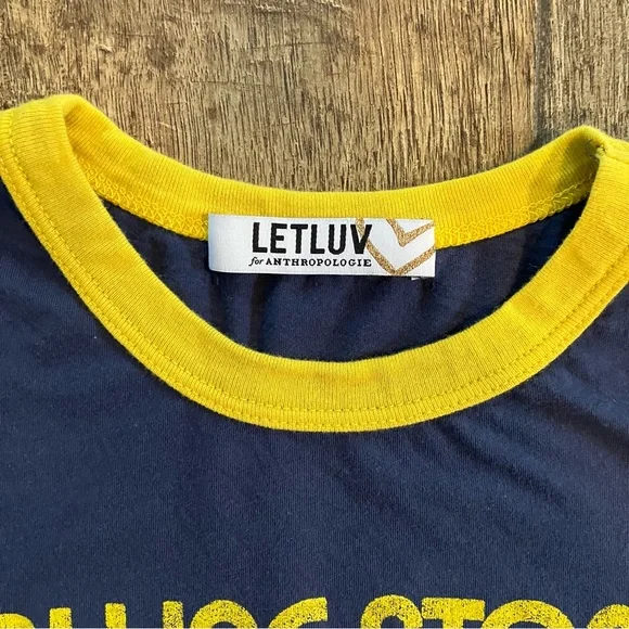 anthropologie / letluv rolling stones ringer graphic baby tee navy blue & yellow - Picture 7 of 8